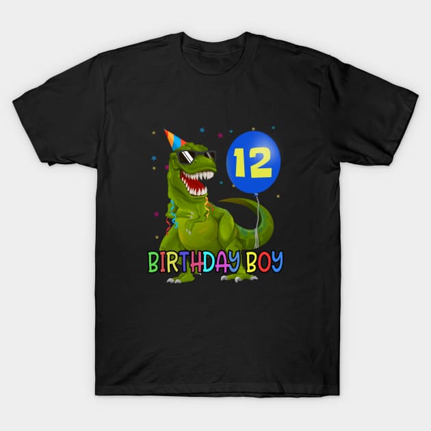 12 Yrs Boy Shirt T-Rex Dino Boy 12th birthday Party T-Shirt by ELFEINHALB